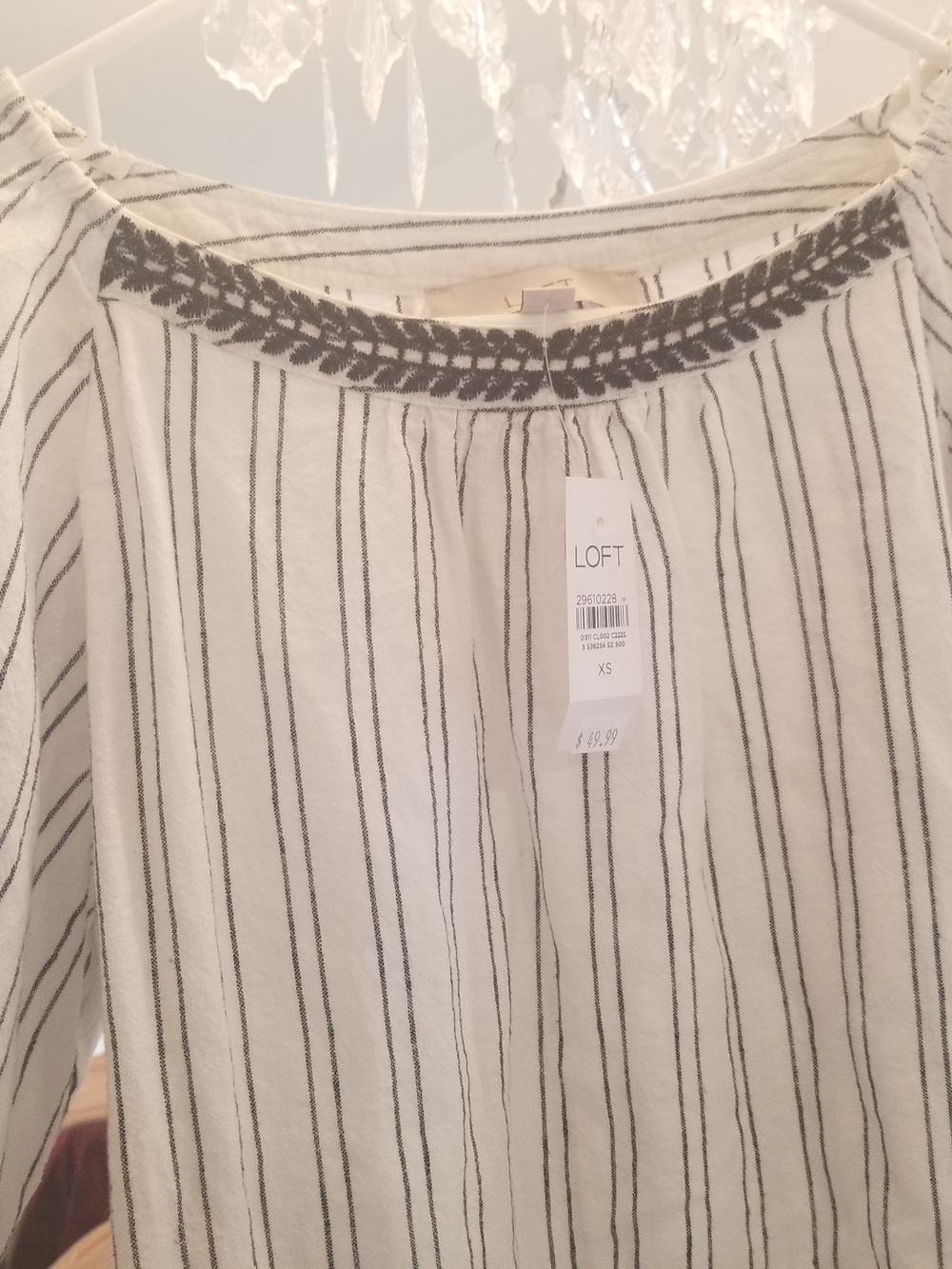 NWT LOFT Striped Floral Peasant Blouse with Embroidered Neck, XS, Retail $49.99